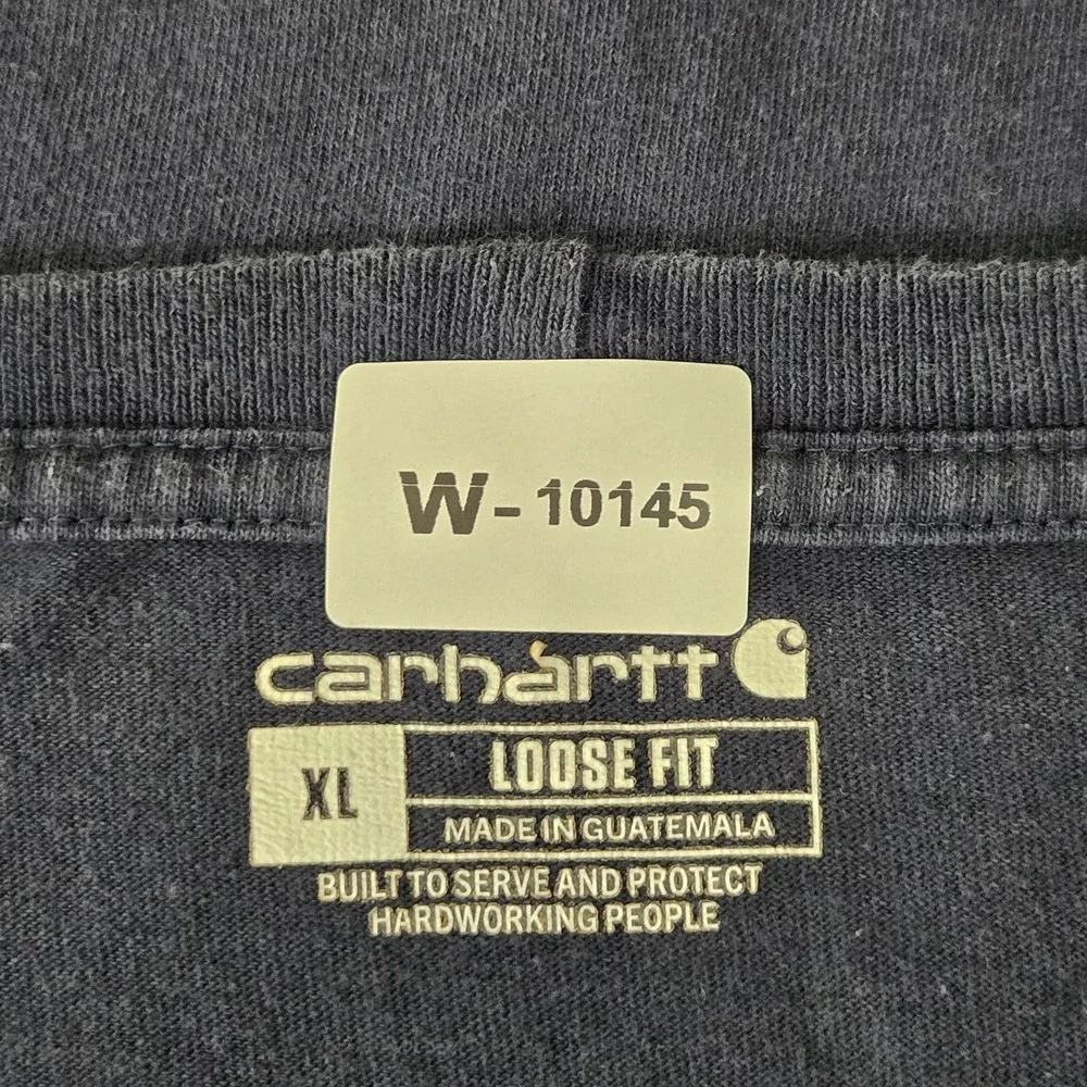 Carhartt Men Shirt XL Navy Workwear Logo Loose Short Sleeve READ